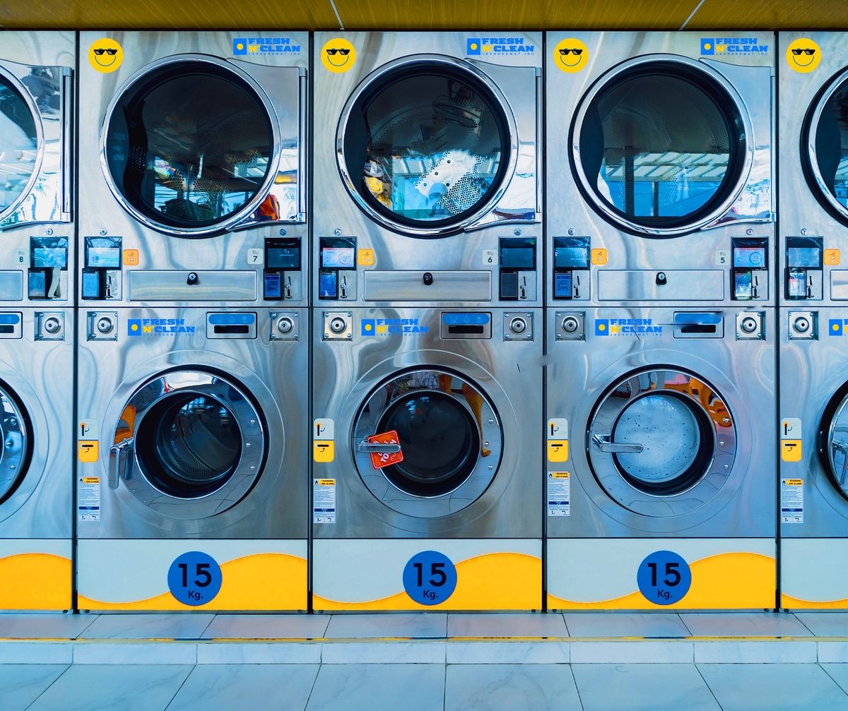 Row of Fresh N' Clean washing machines